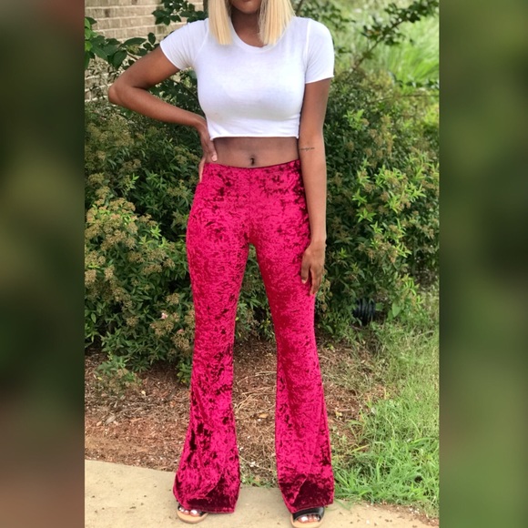 pink velvet bell bottoms